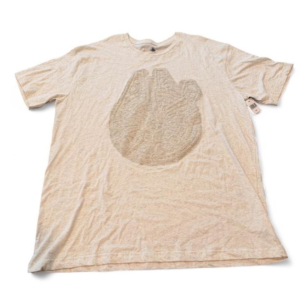 NWT Disney Parks Star Wars Millennium Falcon Chenille Graphic Tee Oatmeal — XXL